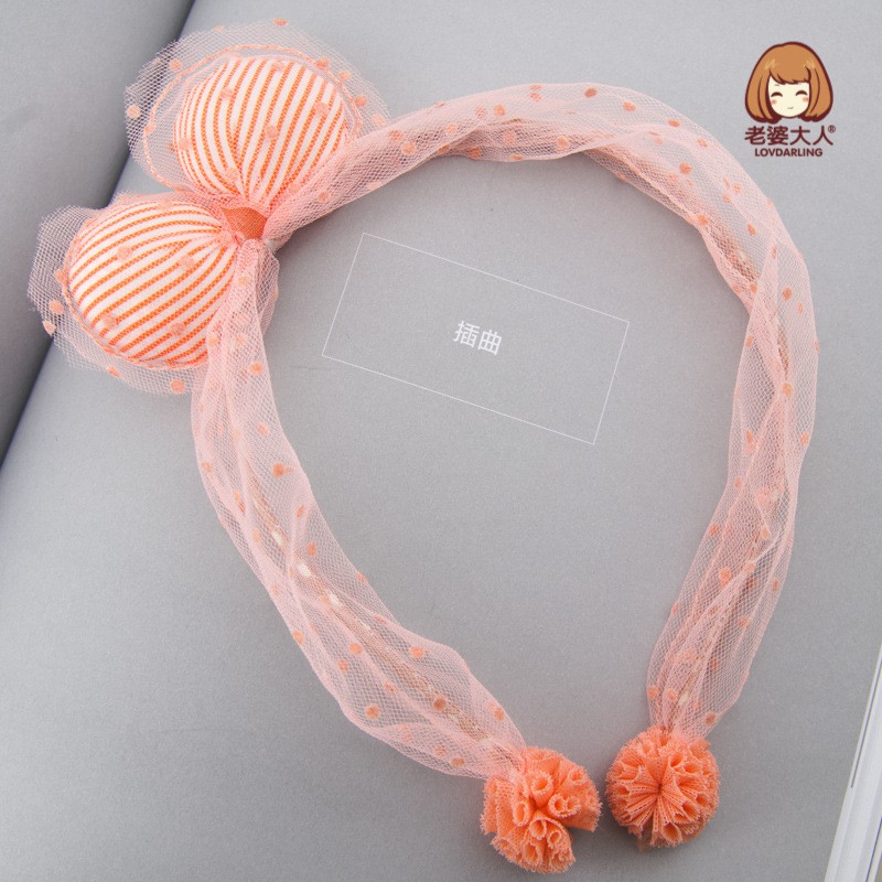 [Hàng Sẵn] Cài Tóc Nơ Lưới Chấm Bi Xinh Xắn Có cục Bông bảo vệ Êm Ái cho Bé