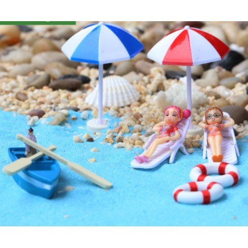Bộ Cô gái tắm nắng trên ghế ở bãi biển - Phụ kiện tiểu cảnh, bánh kem