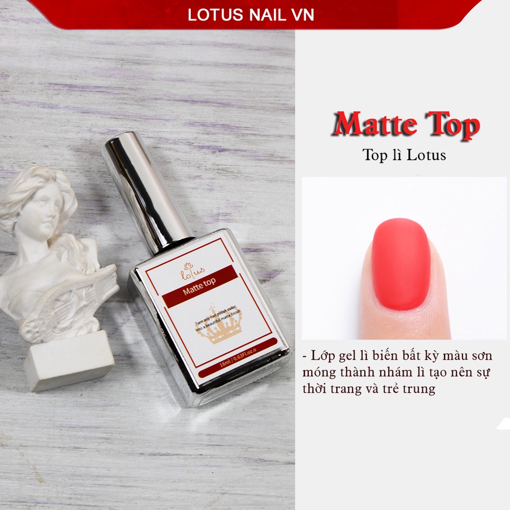 Top lì, sơn gel lì ( matte top ) Lotus chai 18 ml