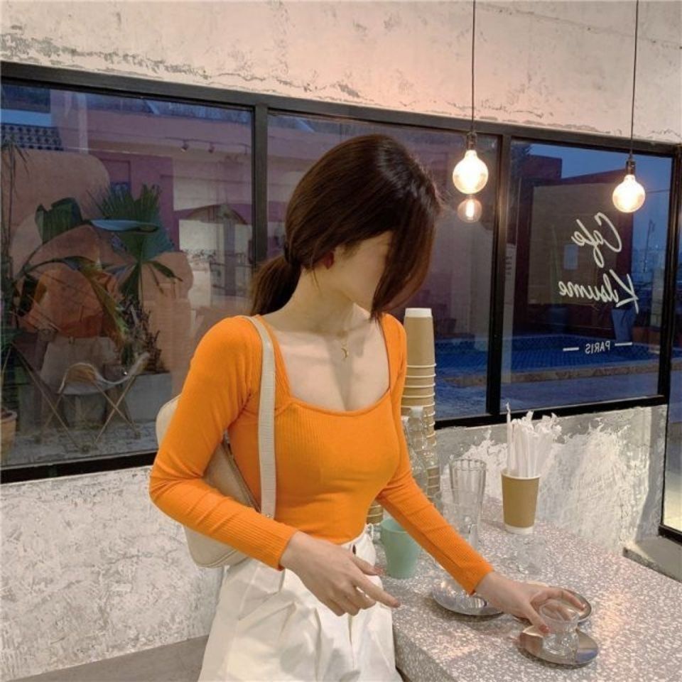 Áo thun COZOK tay dài cổ vuông phong cách Hàn Quốc quyến rũ dành cho nữ