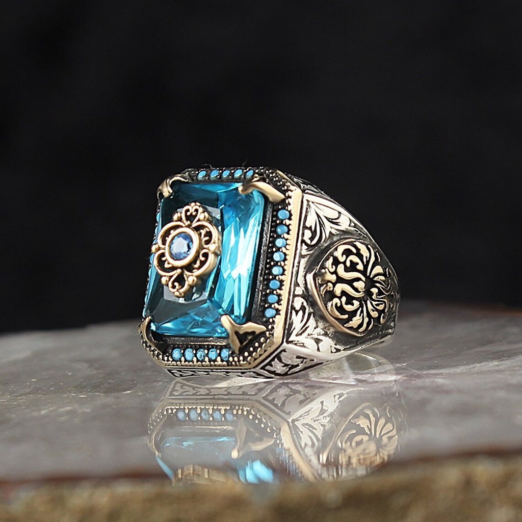 Nhẫn Mạ Vàng 925 Đính Kim Cương Tự Nhiên Hai Tông Màu 18K Phong Cách Vintage Thời Trang Cho Nam