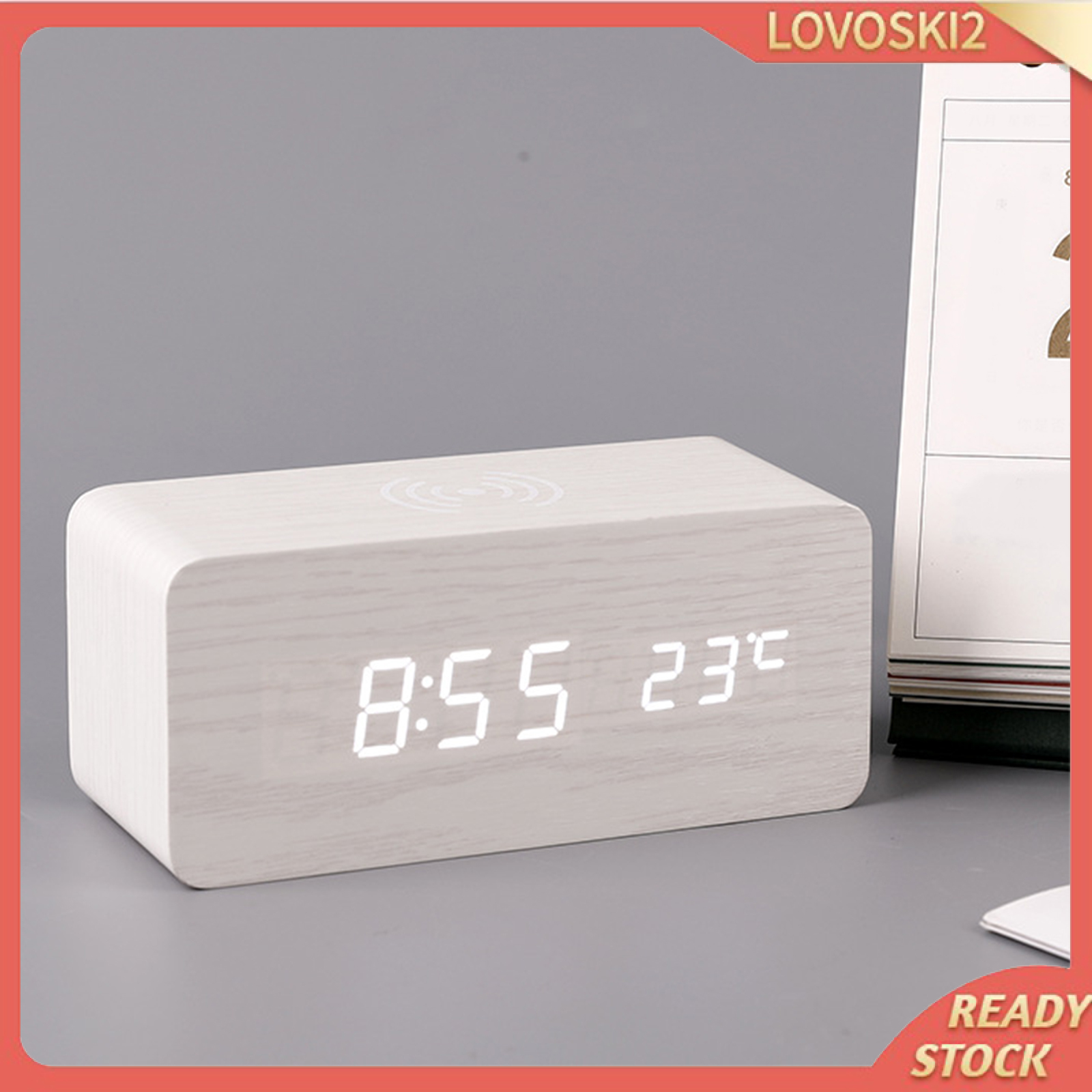 Digital Alarm Clock, Wood LED Light Mini Modern Cube Desk Alarm Clock Displays Time Date Temperature Kids, Bedroom, Home, Dormitory, Travel