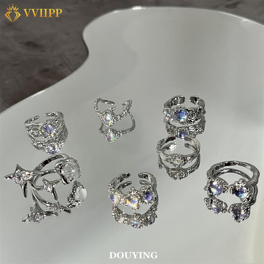 Bộ Nhẫn Bạc Đính Ngọc Trai Nhân Tạo Y2K Cho Nữ