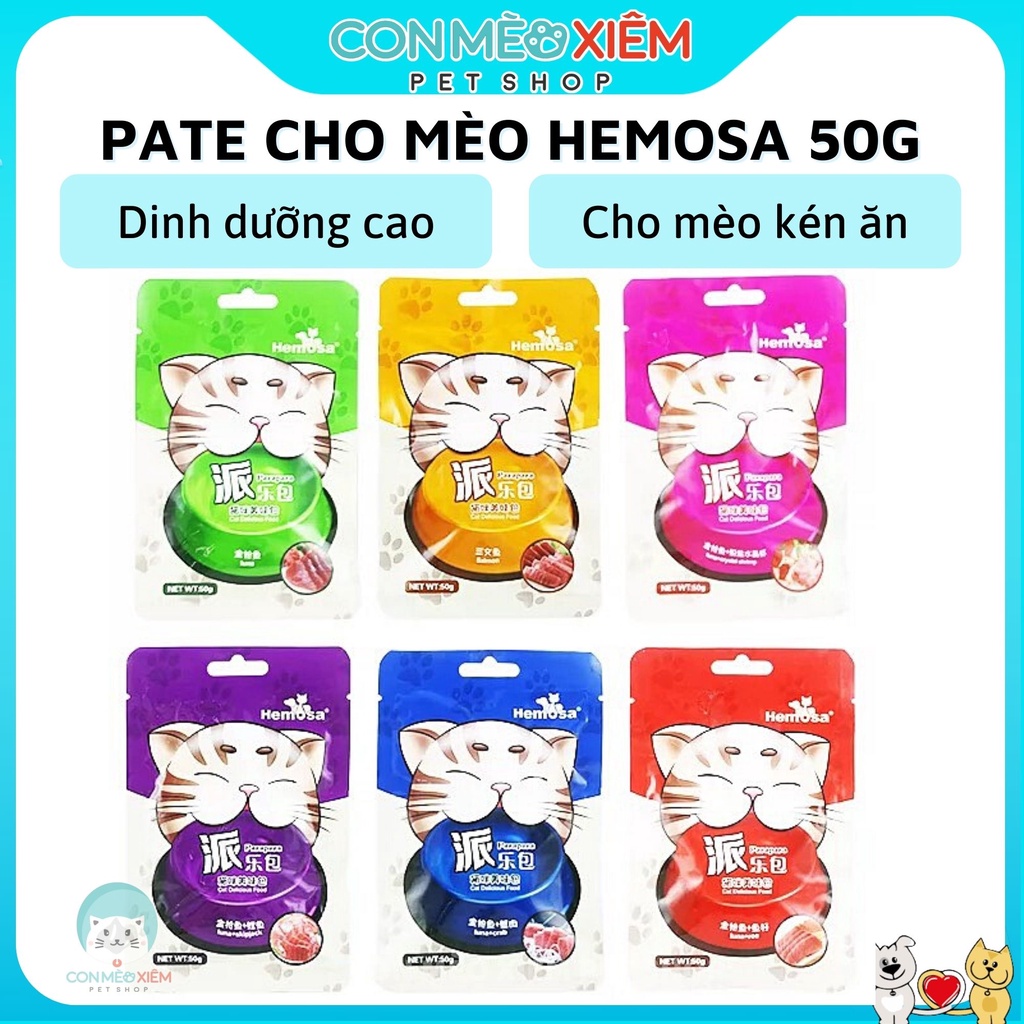 Pate cho mèo Hemosa 50gr, thức ăn dinh dưỡng tăng cân cho mèo con lớn nhỏ Con Mèo Xiêm