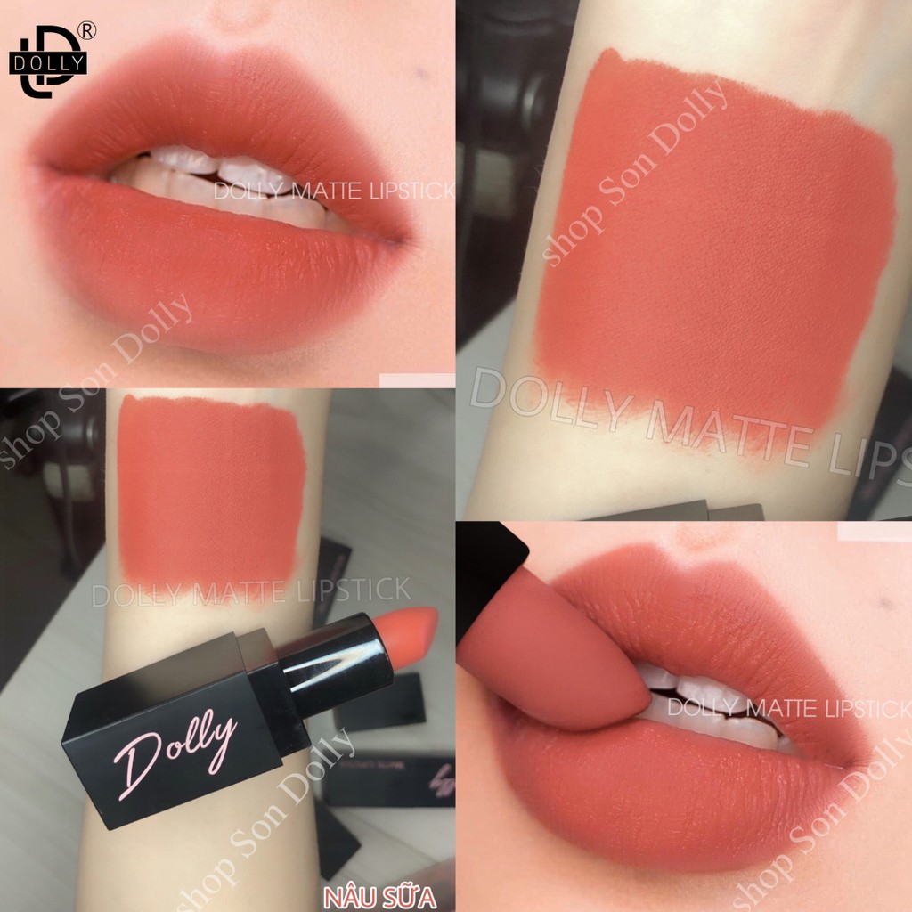Son Thỏi, Son Lì, Son DOLLY Lâu Trôi Không Chì Chất Lượng Chính Hãng Màu Nâu Sữa