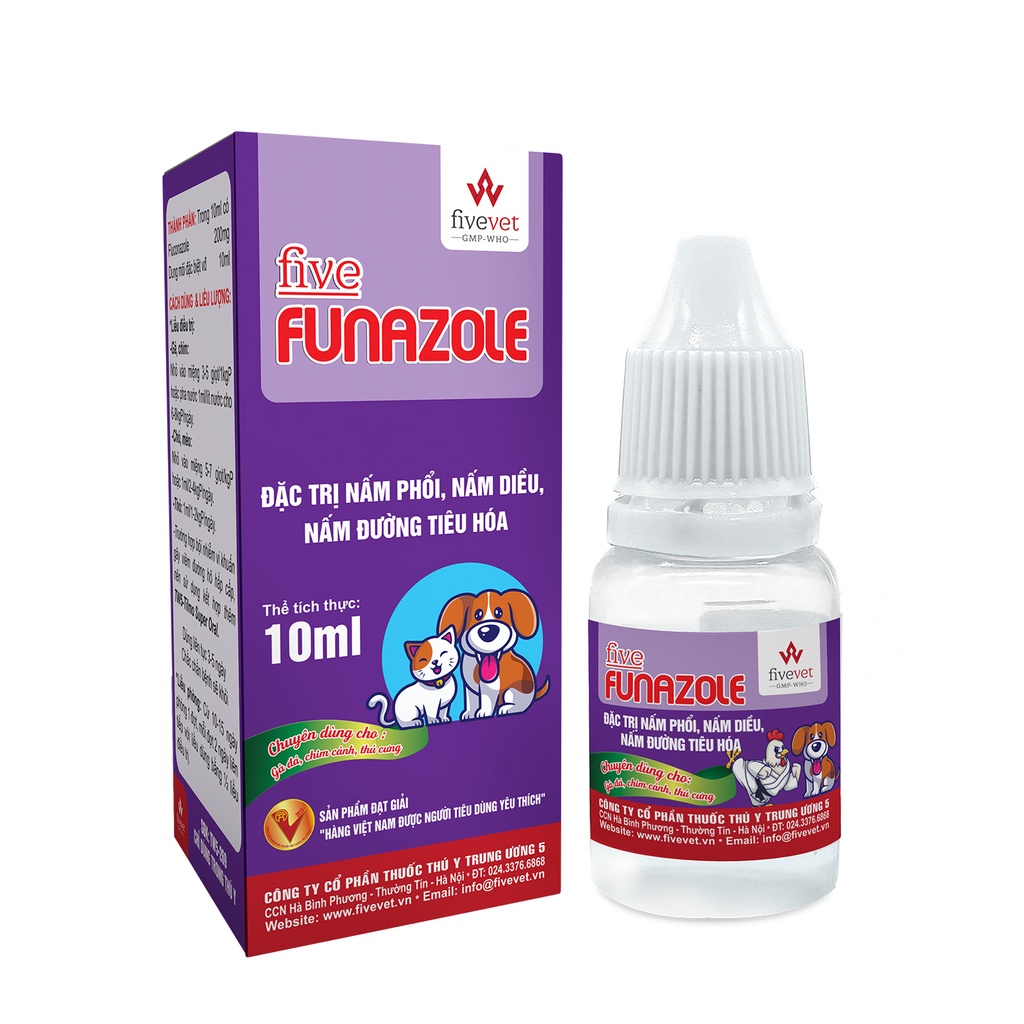 Five FUNAZOLE 10ML nấm phổi trên chó mèo thỏ chim gà