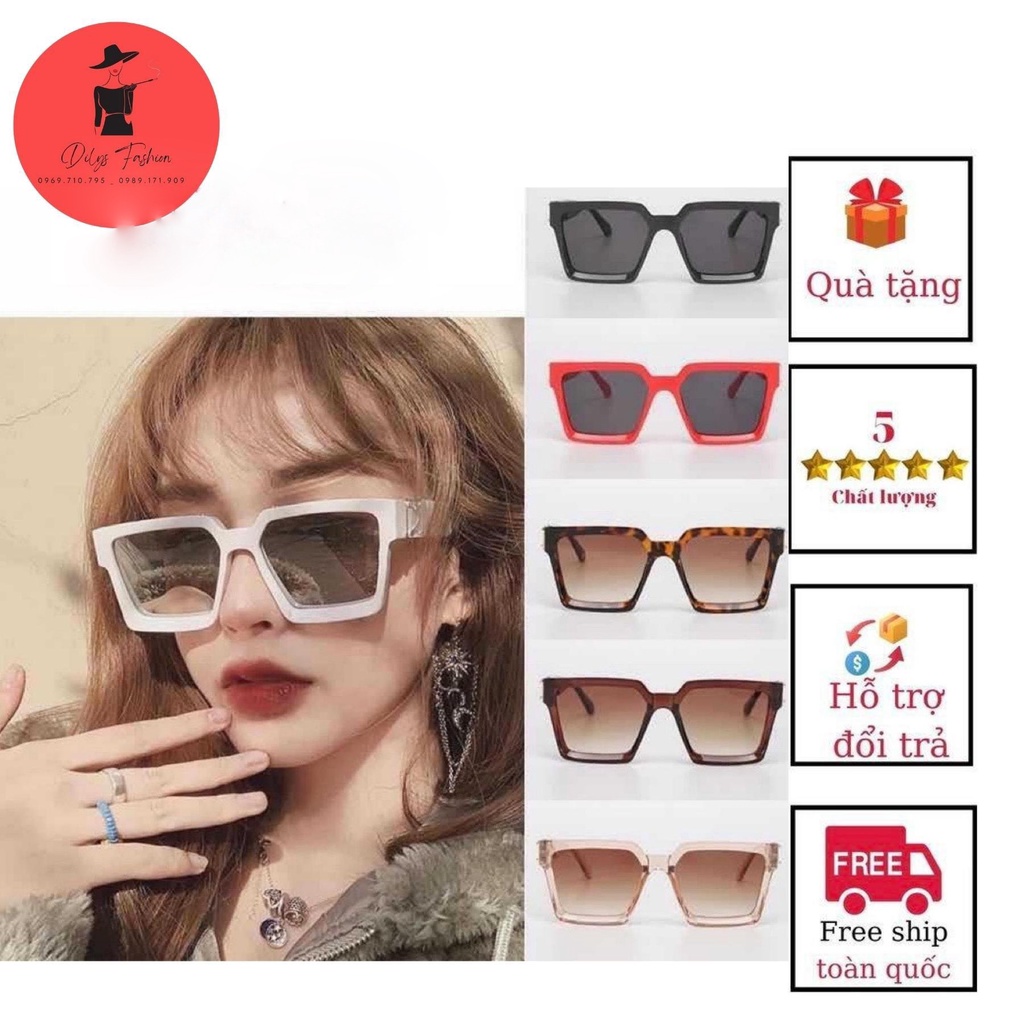 Kính mát nam nữ DILYSFASHION KM03, kính thời trang gọng vuông chống tia UV400