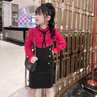 Đầm Bé Gái Diện Tết Chuột Lắc Store Thun Umi Phối Tay Voan 10kg Đến 22kg Màu Đỏ Kem