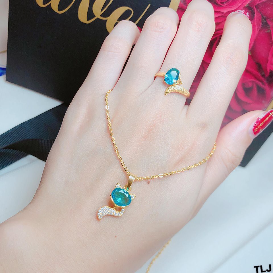 Bộ trang sức bạc mặt hồ ly si vàng 18K