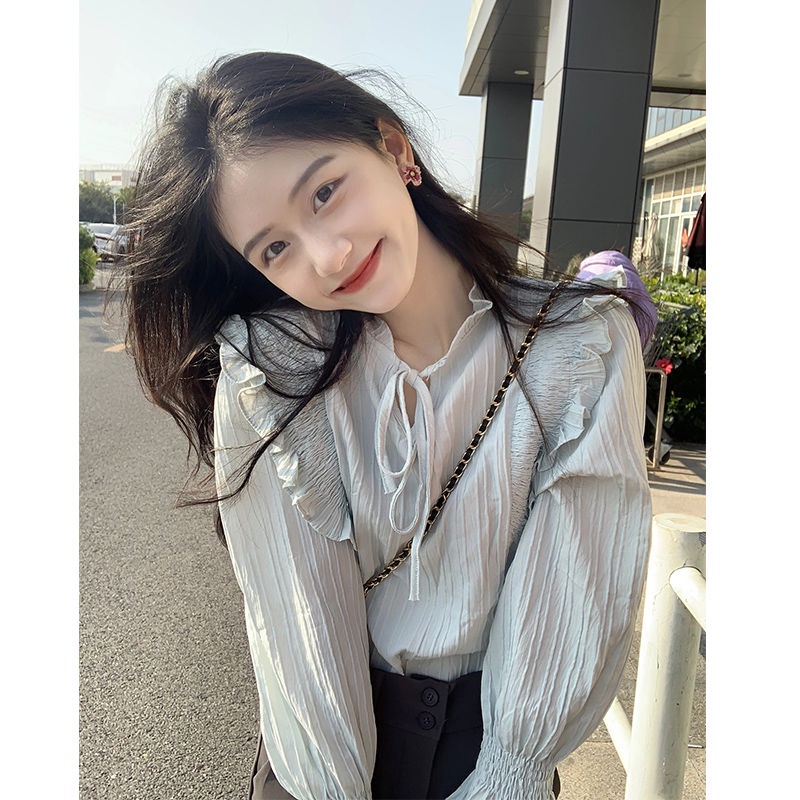 Áo Sơ Mi Kiểu Pháp Cổ Điển Phối Bèo Thiết Kế Đơn Giản Thời Trang Công Sở Cho Nữ