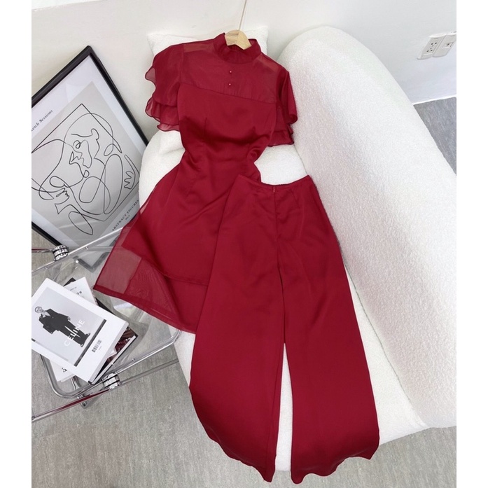 Set áo dài cánh tiên đỏ