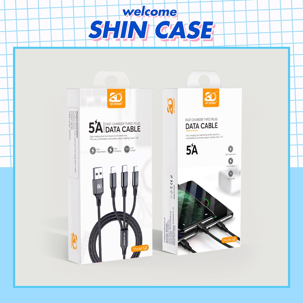 Cáp sạc dây dù 3 đầu SD-L2 Cho Điện Thoại Phụ Kiện Tai Nghe Bluetooth Cáp Sạc Pin Dự Phòng - Shin Case