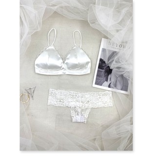 [SALE] Đồ lót nữ sexy áo satin trắng có mút, quần vải ren cao cấp thoáng mát (hình thật 100%)