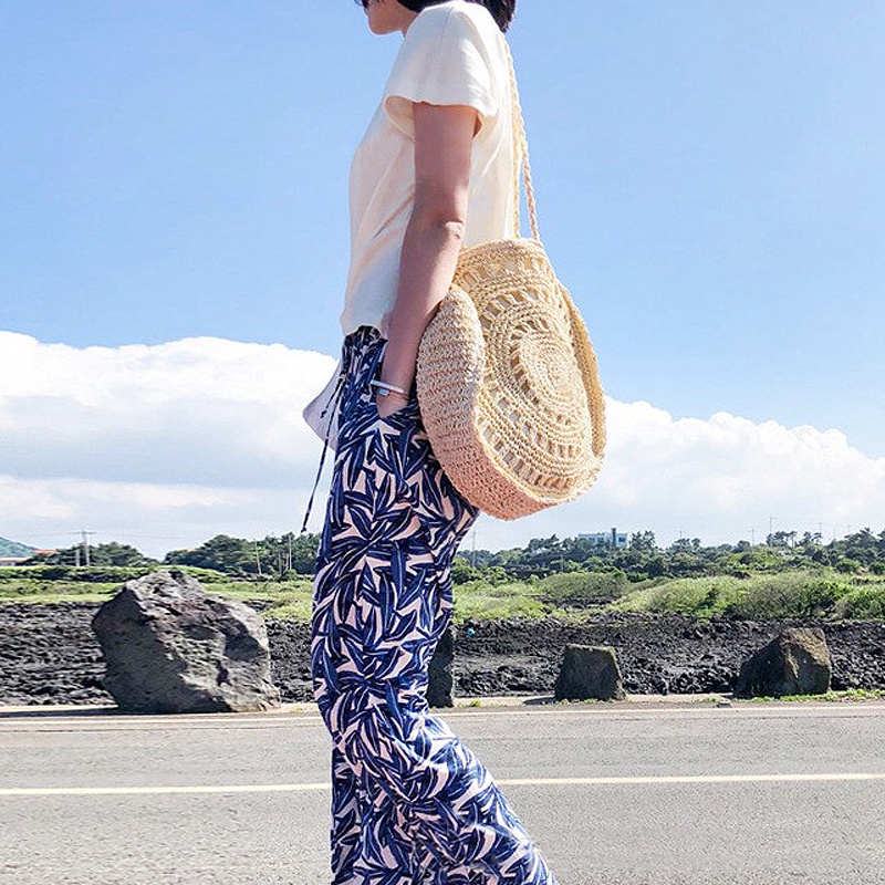 Túi xách đeo vai Labonia bằng cói dạng lưới thời trang đi biển