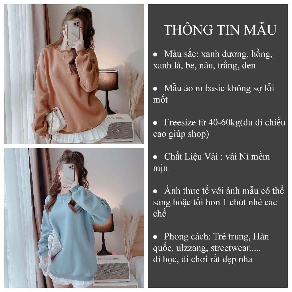 Áo sweater nữ form rộng Hàn Quốc chất nỉ nhiều màu Áo nỉ nữ trơn BASU trending - CUTE_ZOO