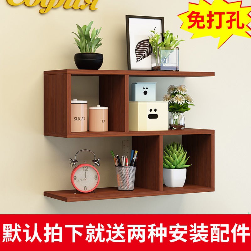 ■Kệ tường treo vách ngăn phòng khách tủ sách sáng tạo trang trí giá để đồ gỗ