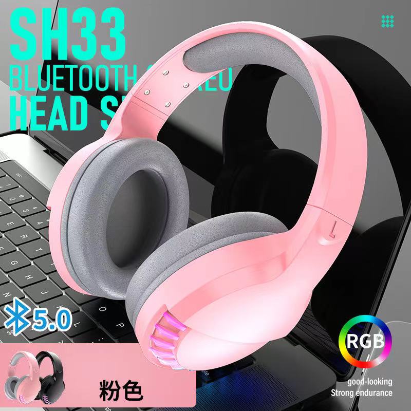 Tai nghe SH33 Super Bass - Bluetooth headphone gaming đèn led đổi màu RGB cho điện thoại máy tính pc laptop