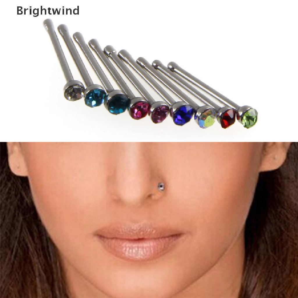 [Brightwind] 60x Crystal Rhinestone Stainless Steel Nose Ring Body Piercing Bone Stud Jewelry Hot Sell