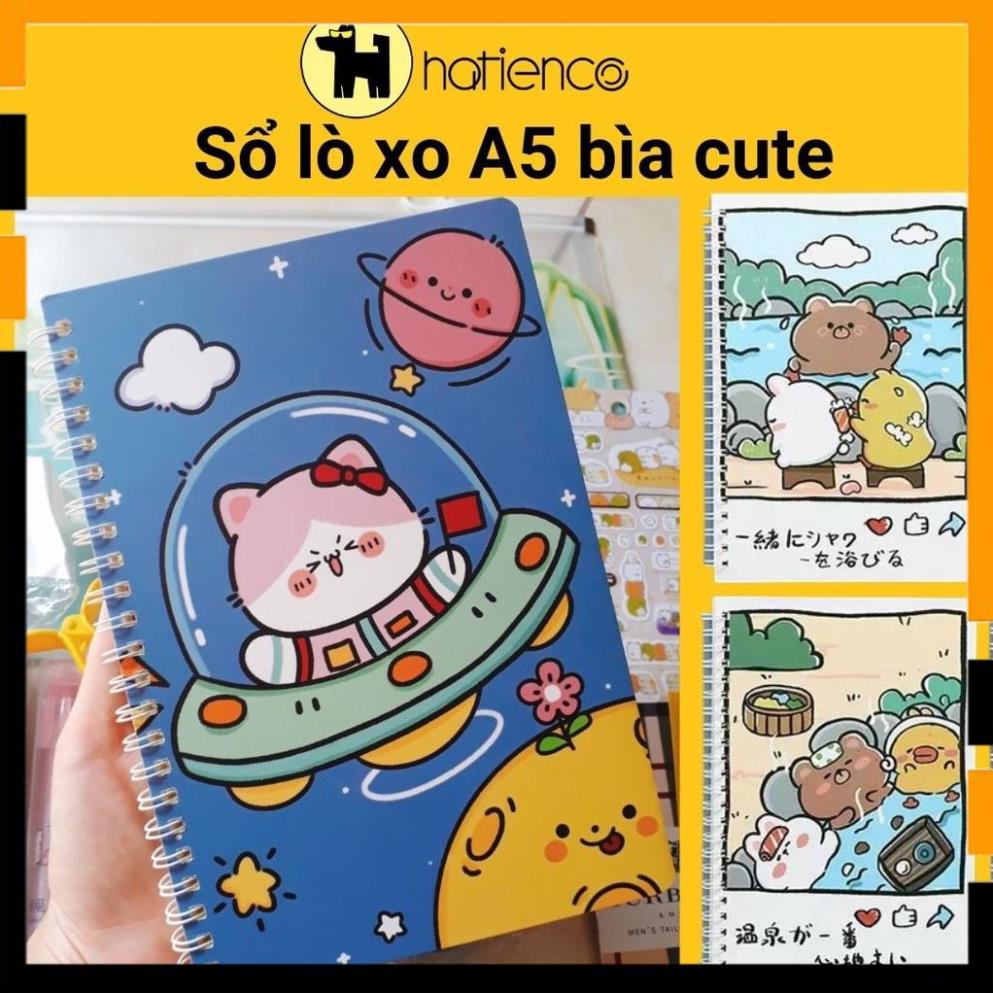 Sổ lò xo A5 bìa đẹp, giấy chống lóa kẻ hàng ngang siêu cute