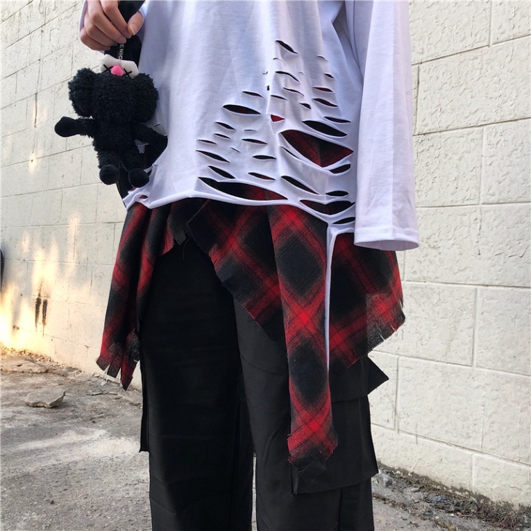 Áo thun dài tay 95% cotton rách gấu tạo layer màu basic hip hop unisex nam nữ