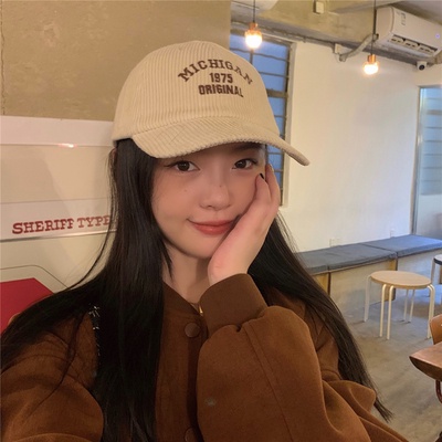 Mũ Lưỡi Trai Nhung Kẻ Thêu Chữ Phong Cách retro Hàn Quốc Dành Cho Nam Và Nữ