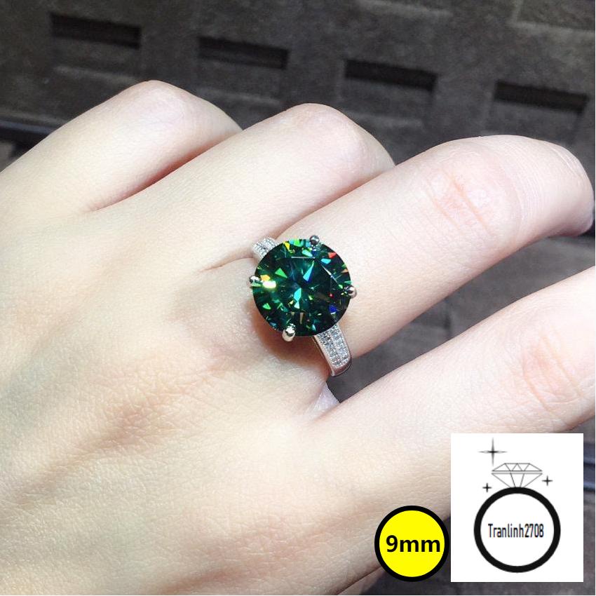 KLQ-5009 Nhẫn đính đá zircon 6.5mm màu xanh lá thời trang cho nữ