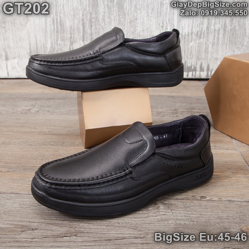 Giày tây lười công sở, giày xỏ da bò big size cỡ lớn Eu:45-46 cho nam cao to chân ú bè - GT202