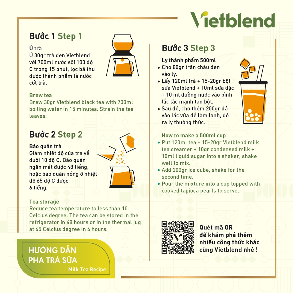 Bột kem pha trà sữa Golden Mix VIETBLEND | Tặng kèm công thức pha chế trà trân châu | 1kg