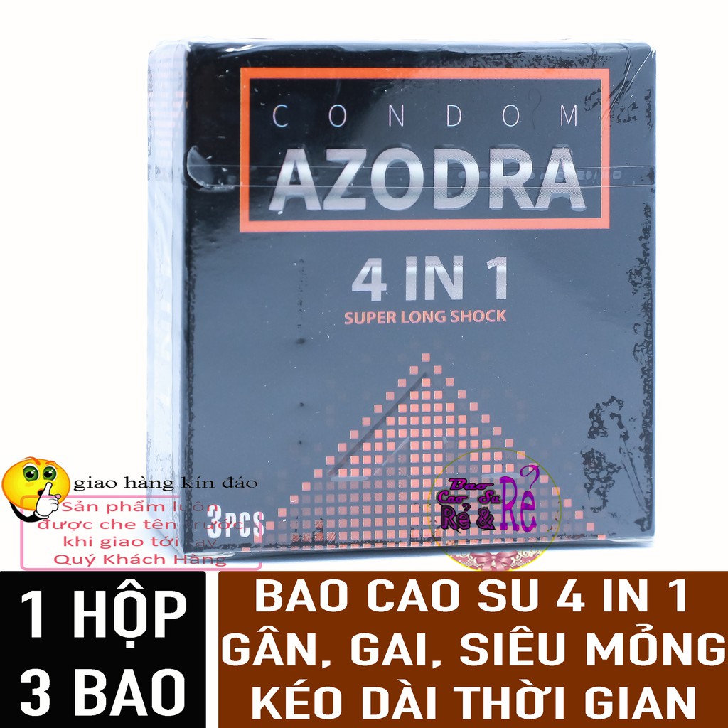 Bao Cao Su 4 IN 1 GÂN, GAI, MỎNG, KÉO DÀI QUAN HỆ Azodra - Hộp 3 Cái