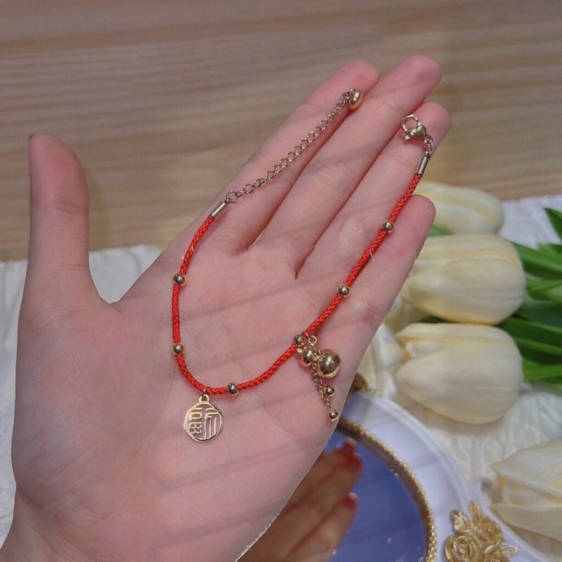 Lắc tay titan hồ lô chỉ đỏ may mắn tài lộc cam kết k đen k gỉ k phai màu