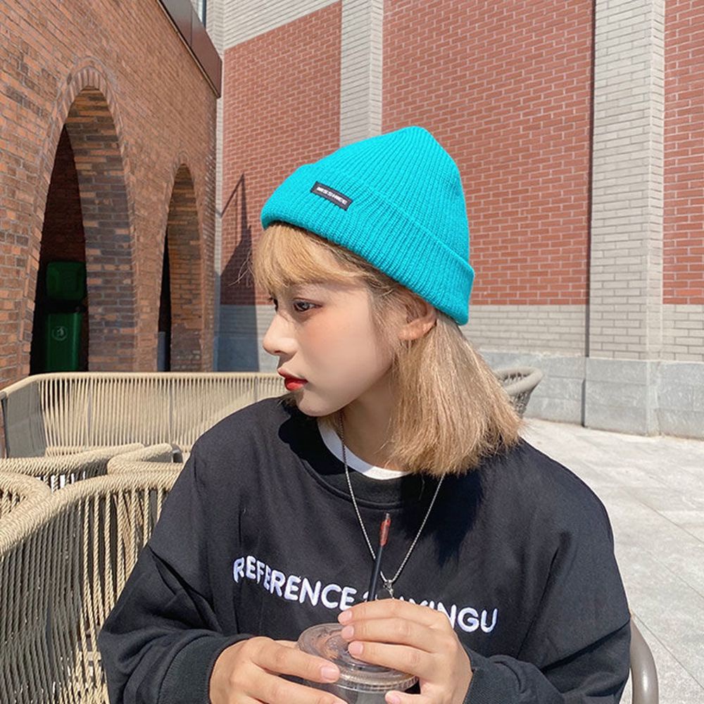 Mũ len dệt kim kẻ sọc in chữ phong cách Hàn Quốc xinh xắn dễ thương thời trang mùa đông cho nữ