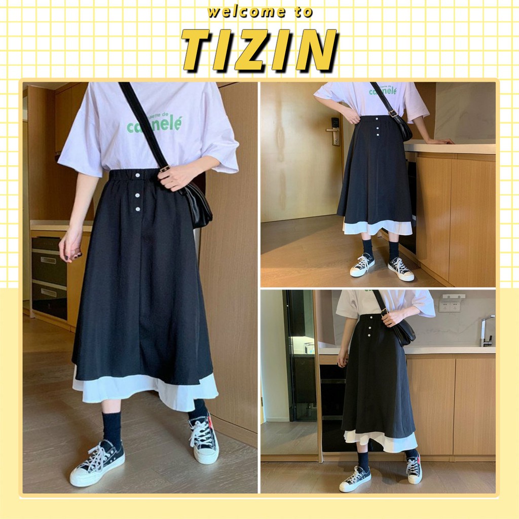 Chân váy dài, chân váy phối khuy trắng cạp cao ♥️ Chân váy ulzzang, chân váy xòe ♥️ Chân váy chữ A CV11