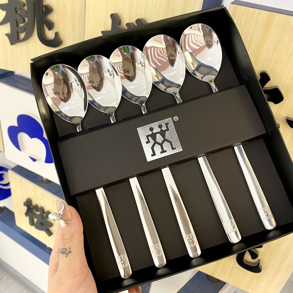 Hộp 5 chiếc thìa inox cao cấp sáng bóng  ( chuôi dài siêu cao cấp)