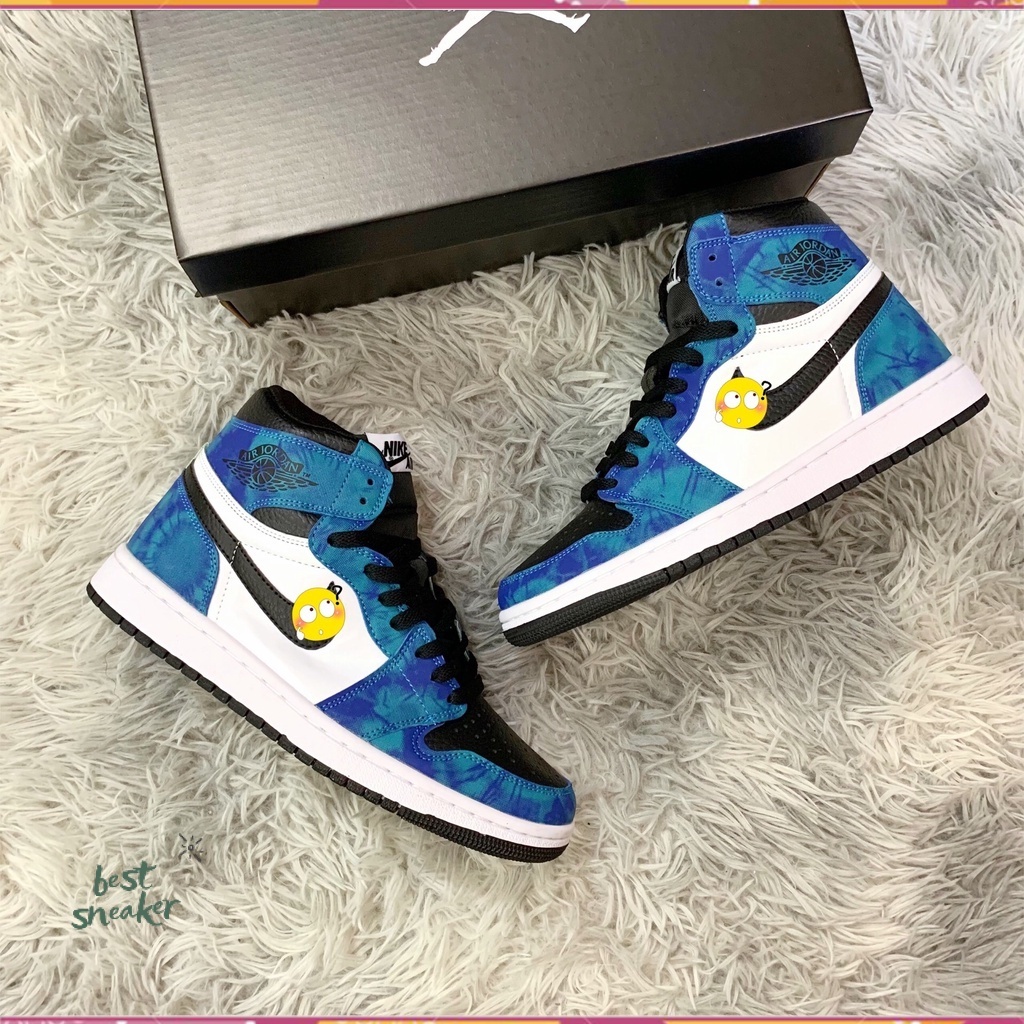 Giày Thể Thao, Giày Sneaker JD1 Xanh Loang Cổ Cao Nam Nữ