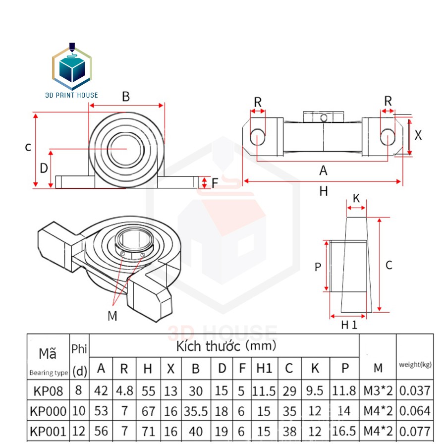 Gối đỡ Vòng Bi KP08 KFL08 KP000 KDL000 KP001 KFL001