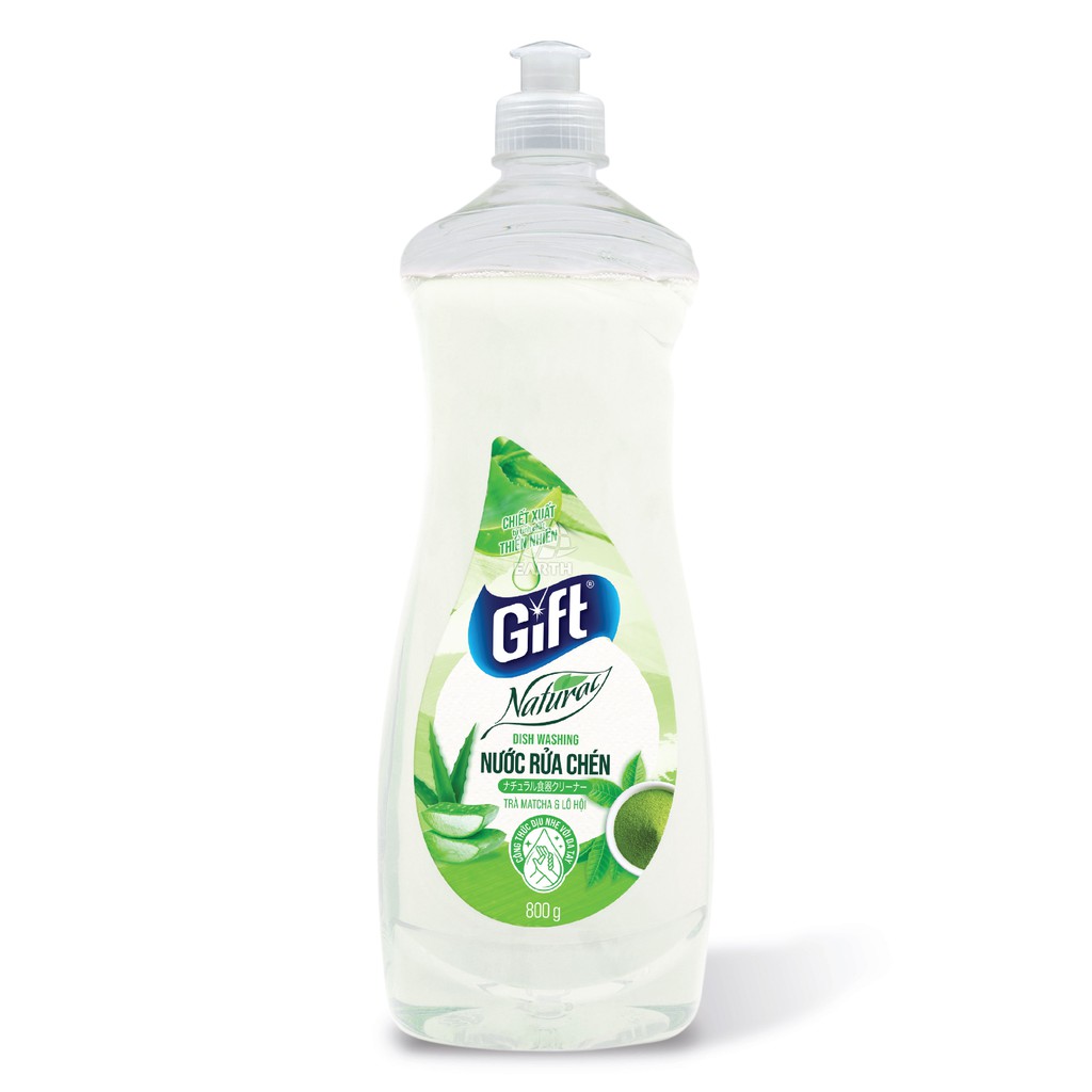 Nước rửa chén Gift Natural (Chanh Yuzu &amp; Gừng/ Trà Matcha &amp; Lô Hội) Chai 800g, 180g
