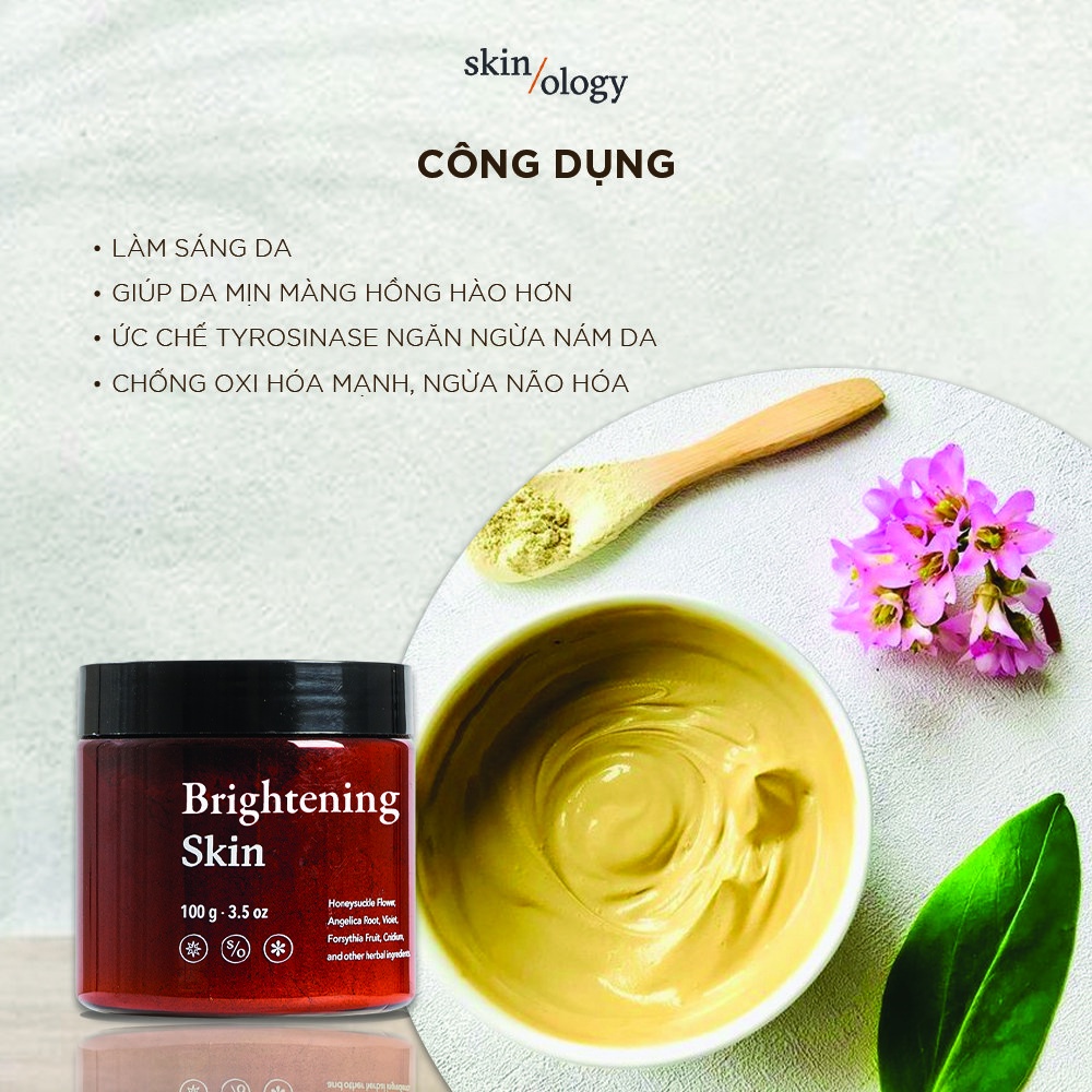 MẶT NẠ ĐÔNG Y SÁNG DA TÁI TẠO DA HƯ TỔN MỜ THÂM MỤN SKINOLOGY CHO DA NHẠY CẢM 100g - BRIGHTENING SKIN SKINOLOGY