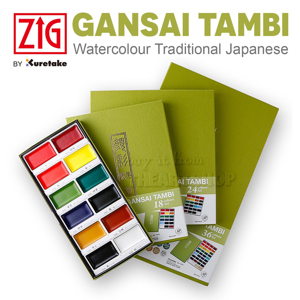 [THEARTSHOP] Màu nước KURETAKE Gansai Tambi màu truyền thống Nhật Bản 12/18/24/36/48 màu và bộ 6 nhũ