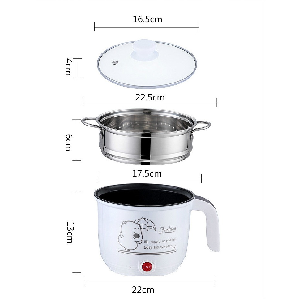 [HOT DEAL GIẢM GIÁ CỰC SỐC] Ca Nấu Mì, Đa Năng Có Tay Cầm 1,8L - Nồi Lẩu Điện Mini Kèm Giá Hấp INOX + 1 Khay Luộc Trứng