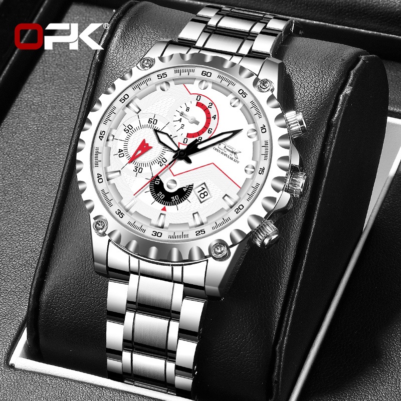 OPK 8128 Watch Men Genuine Waterproof Original Steel Strap Quartz Luminous Calendar Wear-resistant Fashion