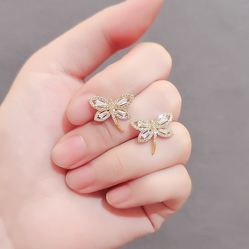 [Jiudoulan] Bông Tai Hình Chuồn Chuồn Đính Kim Cương Giả Dễ Thương Tinh Tế Cho Nữ