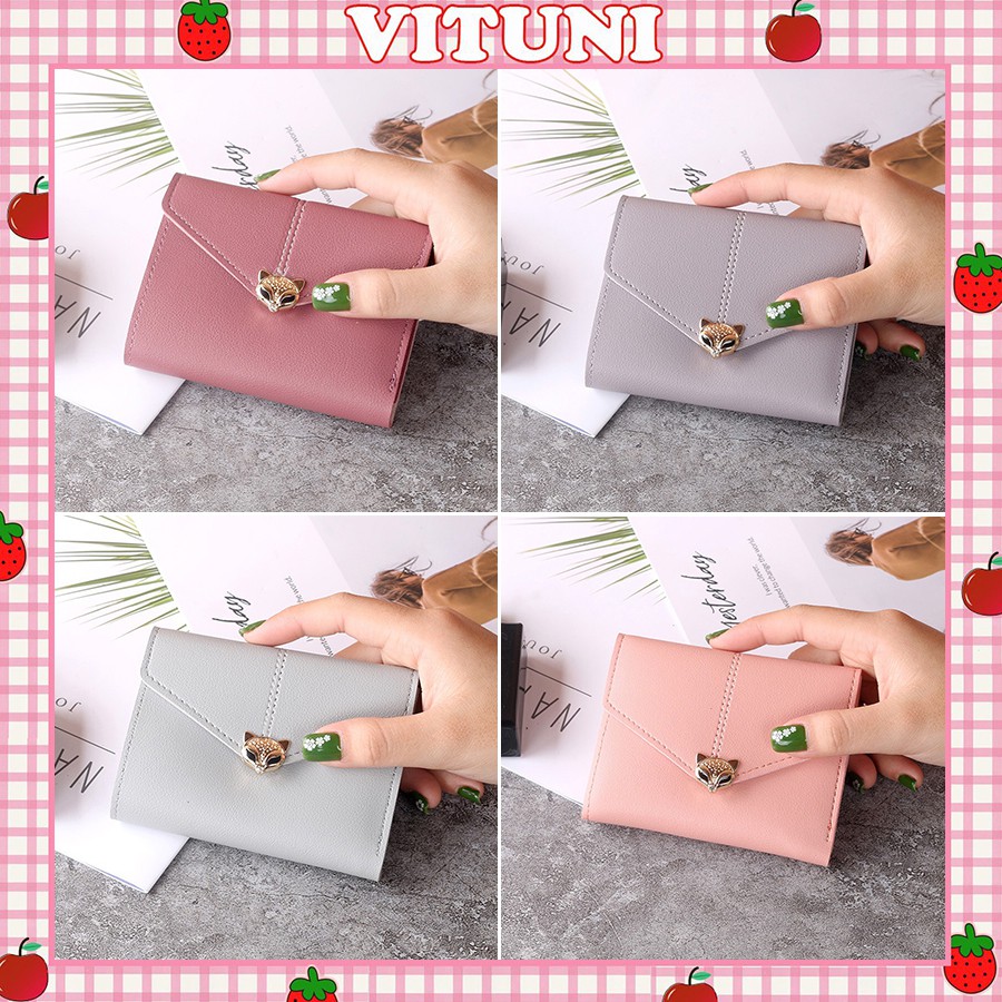 Ví nữ Vituni ví cầm tay mini nhiều màu họa tiết hồ ly đáng yêu VN43