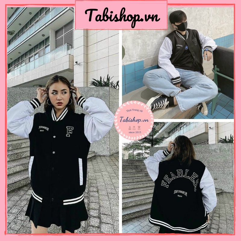 Áo khoác bomber phối tay in chữ Faceluia Áo khoác dù 2 lớp unisex nam nữ form đẹp