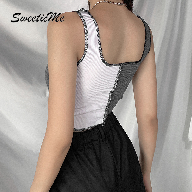 Áo Hai Dây Phối Màu Tương Phản Ôm Dáng Gợi Cảm Hàng Mới Màu Xám Và Trắng Cho Nữ | BigBuy360 - bigbuy360.vn