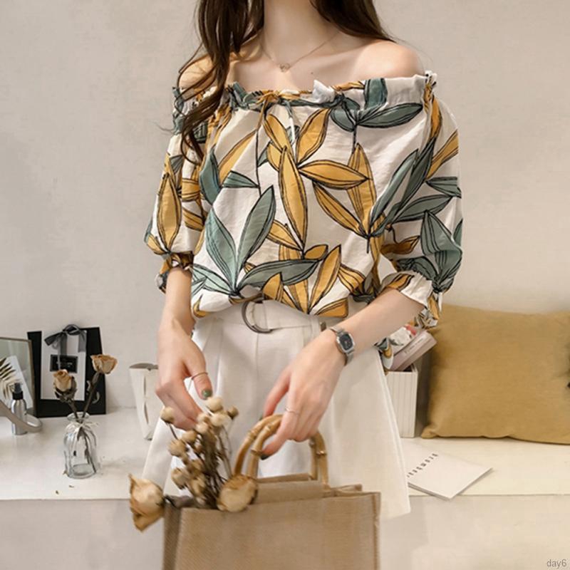Áo chiffon Hàn Quốc hở vai họa tiết hoa thời trang cho nữ