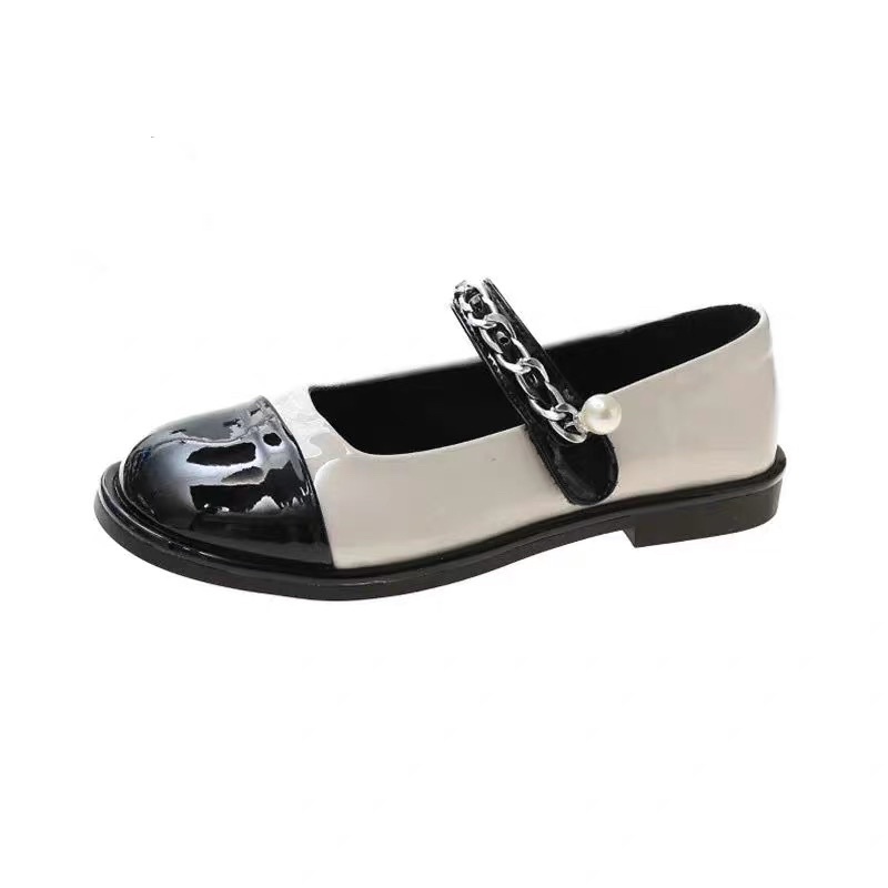 (HÀNG CÓ SẴN) 159 Giày Mary Jane da bóng mũi tròn quai ngang viền xích BIG SIZE 40-41-42