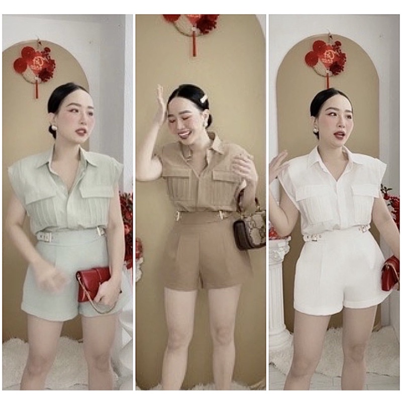 Set áo sát nách có cầu vai kèm short belt