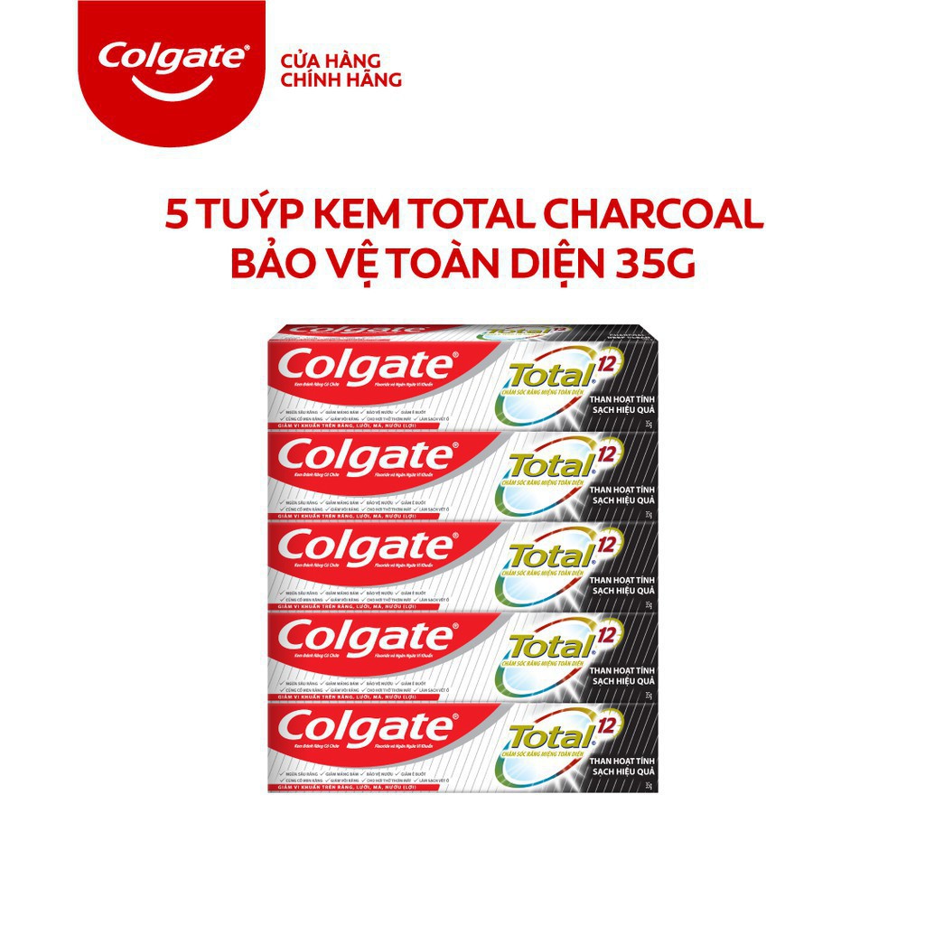 [HB Gift] Bộ 5 Kem đánh răng Colgate Total than hoạt tính 35g và Voucher trị giá 300k cho gói bảo hiểm FWD