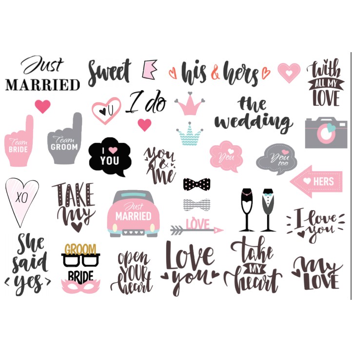 Sticker Valentine, chữ cái chủ đề WEDDING, chủ đề cưới, 8/3. nhãn dán scrapbook siêu đẹp