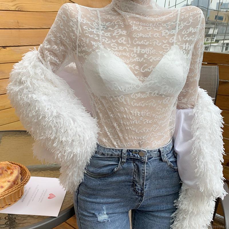 Áo Tay Dài Phối Ren Xuyên Thấu Thời Trang Mùa Thu Quyến Rũ Cho Nữ